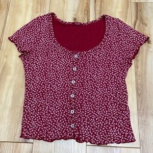 Brandy Melville Zelly red floral ruffle top